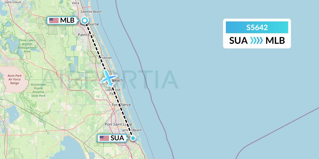 S5642 Star Air Flight Map: Stuart to Melbourne
