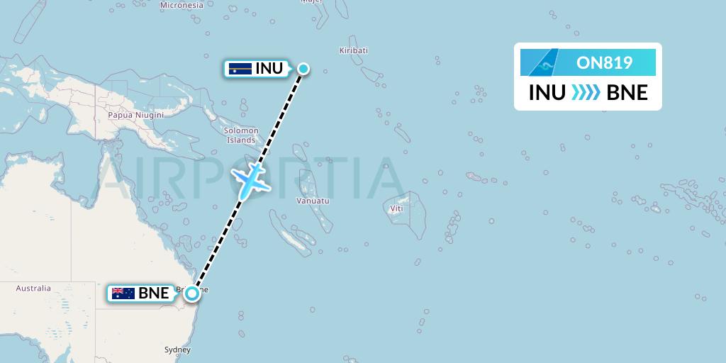 ON819 Nauru Airlines Flight Map: Yaren District to Brisbane