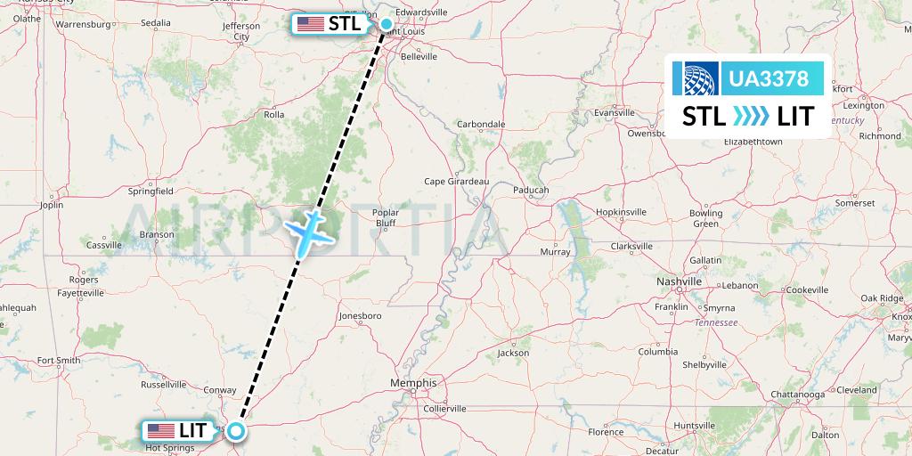 UA3378 United Airlines Flight Map: St. Louis to Little Rock
