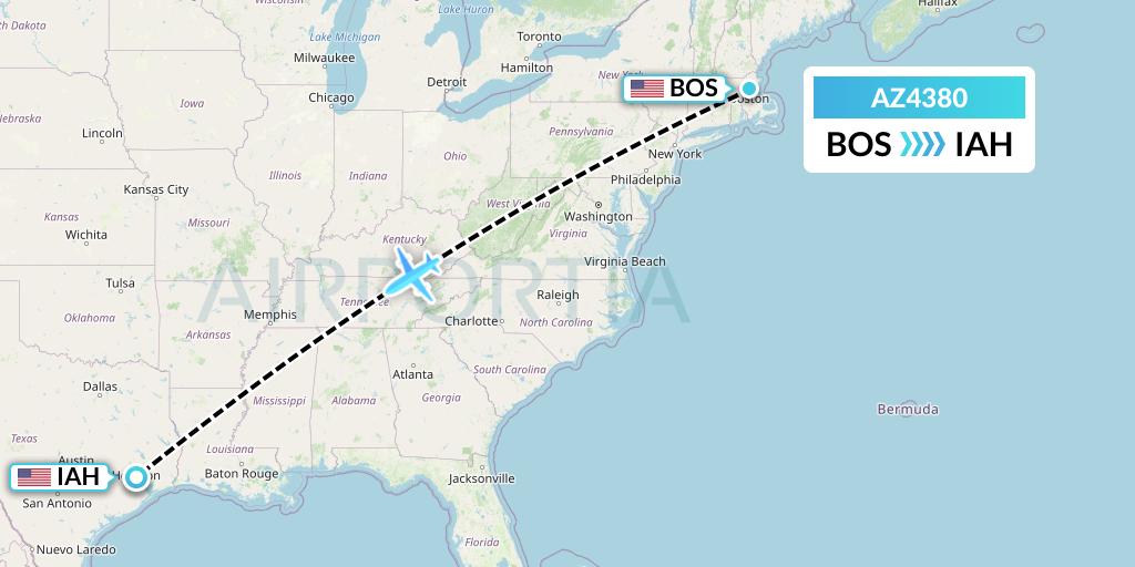 AZ4380 ITA Airways Flight Map: Boston to Houston