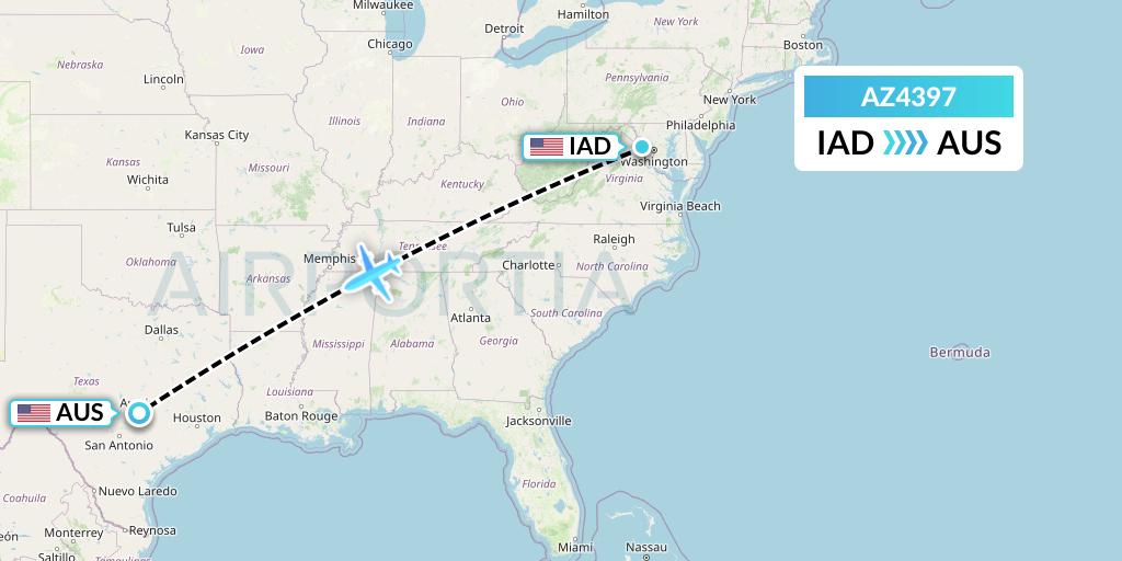 AZ4397 ITA Airways Flight Map: Washington to Austin