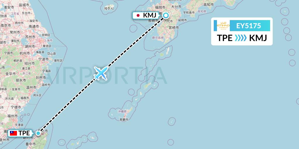 EY5175 Etihad Airways Flight Map: Taipei to Kumamoto