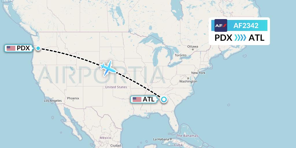 AF2342 Air France Flight Map: Portland to Atlanta