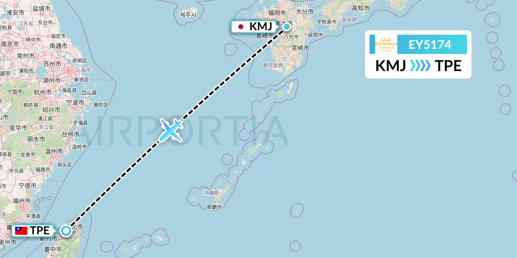 EY5174 Etihad Airways Flight Map: Kumamoto to Taipei