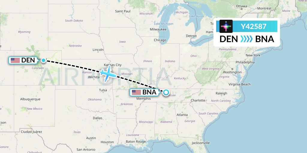 Y42587 Volaris Flight Map: Denver to Nashville