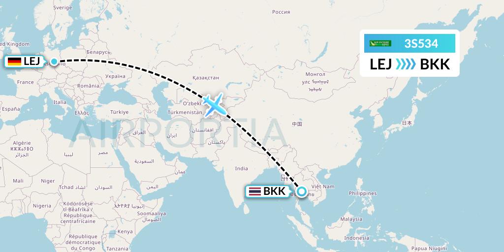 3S534 Air Antilles Express Flight Map: Leipzig to Bangkok