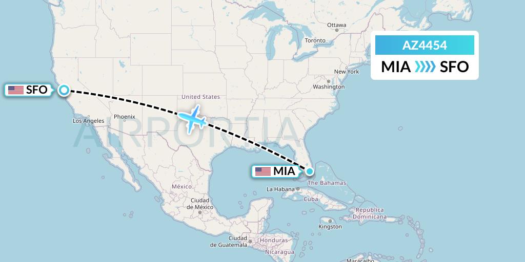 AZ4454 ITA Airways Flight Map: Miami to San Francisco