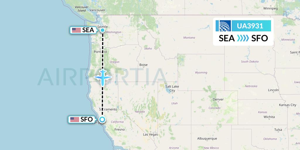 UA3931 United Airlines Flight Map: Seattle to San Francisco