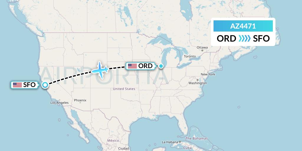 AZ4471 ITA Airways Flight Map: Chicago to San Francisco