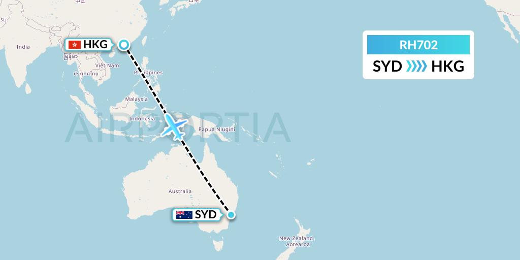 RH702 Republic Express Airlines Flight Map: Sydney to Hong Kong