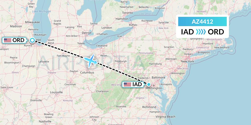 AZ4412 ITA Airways Flight Map: Washington to Chicago