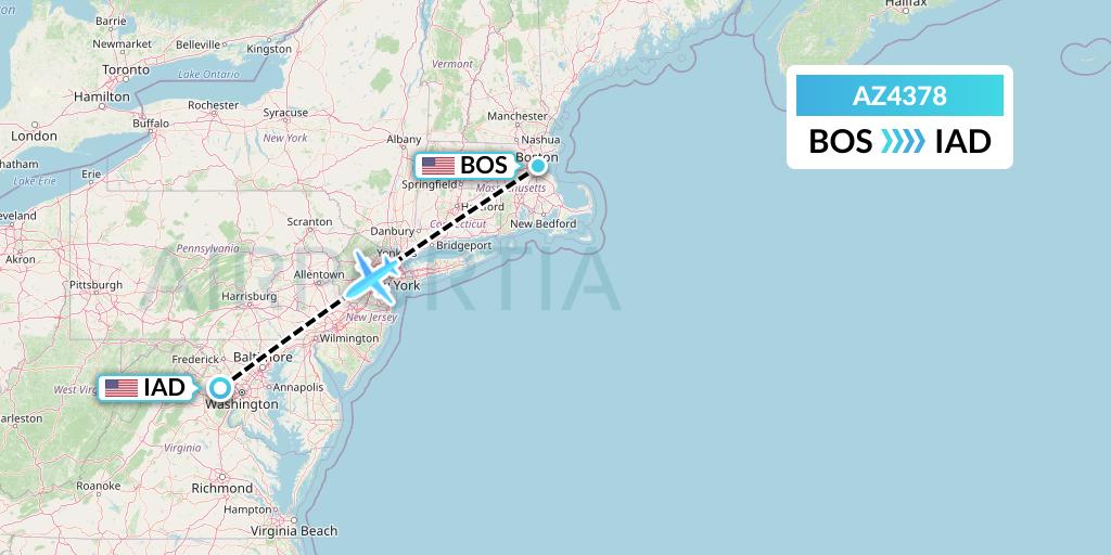 AZ4378 ITA Airways Flight Map: Boston to Washington