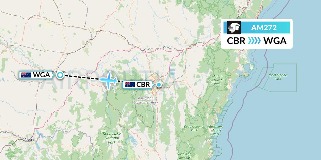AM272 Aeromexico Flight Map: Canberra to Wagga Wagga