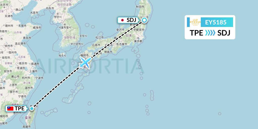 EY5185 Etihad Airways Flight Map: Taipei to Sendai