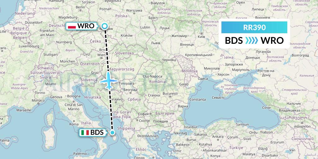 RR390 Royal Air Force Flight Map: Brindisi to Wroclaw