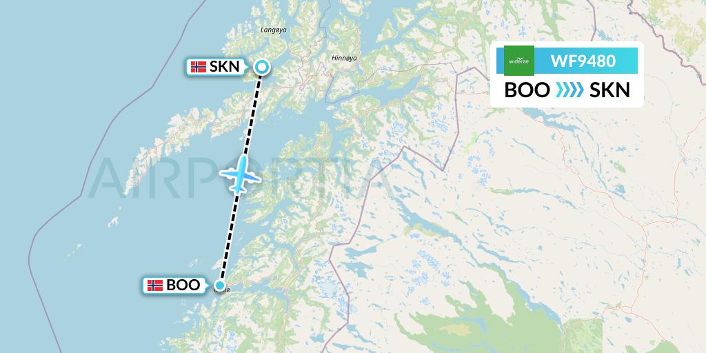 WF9480 Wideroe Flight Map: Bodo to Stokmarknes