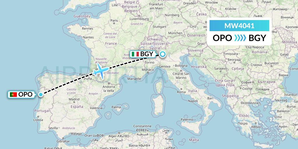 MW4041 Mokulele Flight Service Flight Map: Porto to Milan