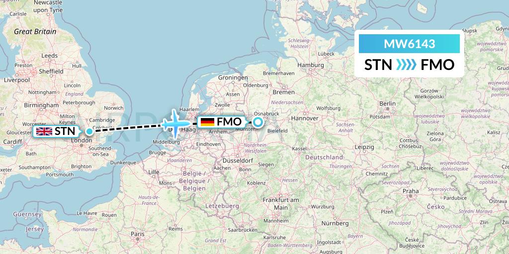 MW6143 Mokulele Flight Service Flight Map: London to Munster