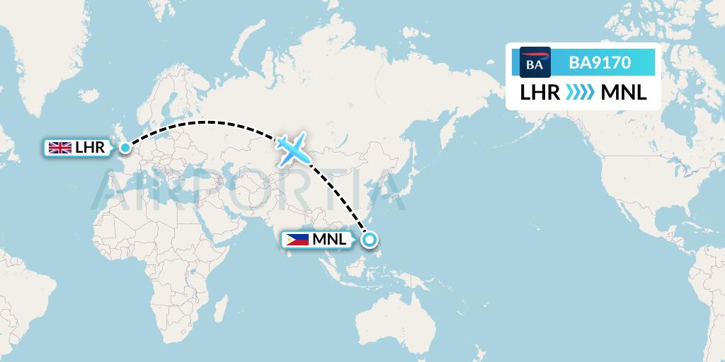 BA9170 British Airways Flight Map: London to Manila