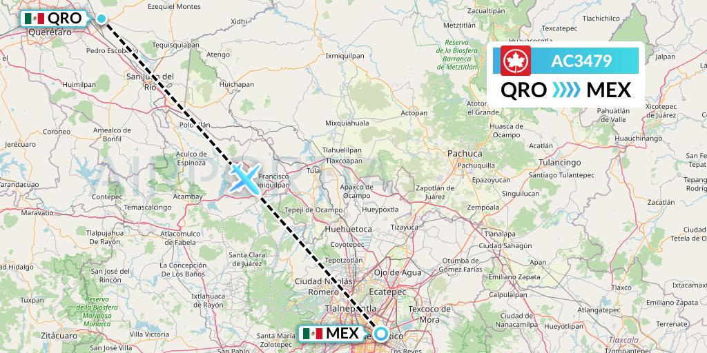 AC3479 Air Canada Flight Map: Queretaro to Mexico City