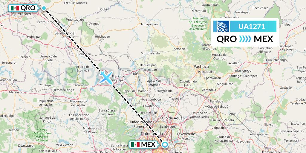 UA1271 United Airlines Flight Map: Queretaro to Mexico City