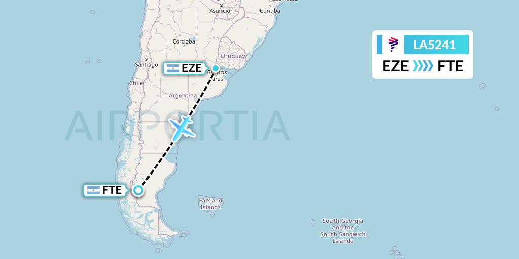 LA5241 LAN Airlines Flight Map: Buenos Aires to El Calafate