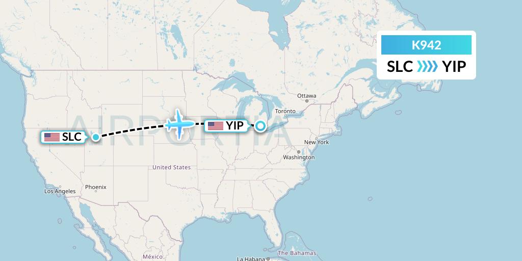 K942 Kalitta Charters Flight Map: Salt Lake City to Detroit