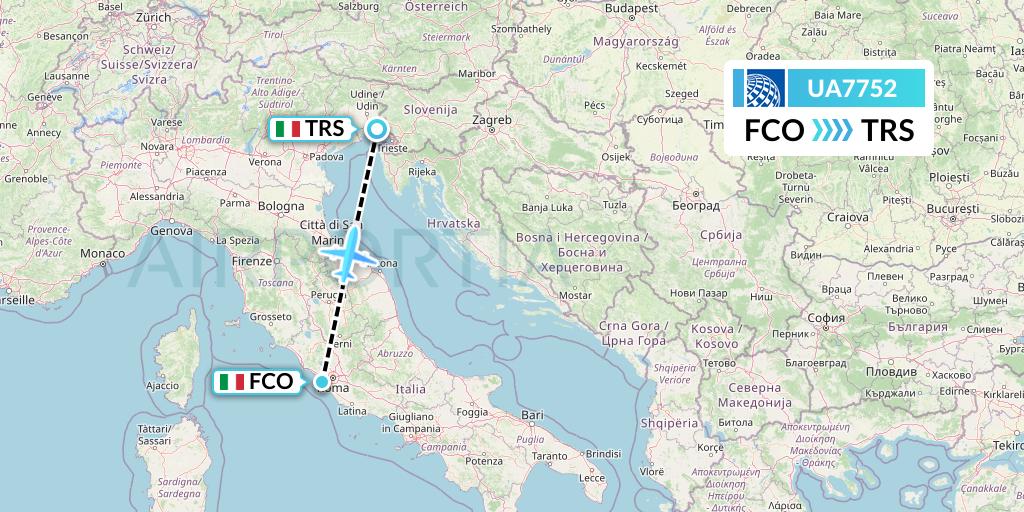 UA7752 United Airlines Flight Map: Rome to Trieste