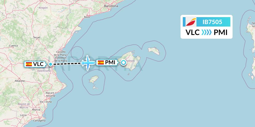IB7505 Iberia Flight Map: Valencia to Palma de Mallorca
