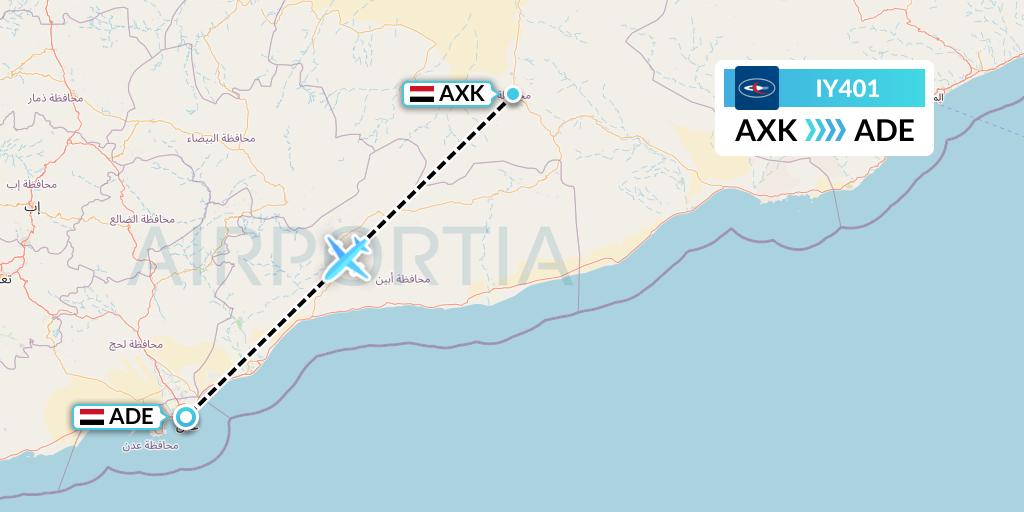 IY401 Yemenia Flight Map: Yemen to Aden