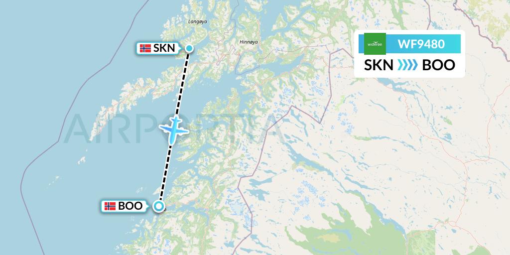 WF9480 Wideroe Flight Map: Stokmarknes to Bodo
