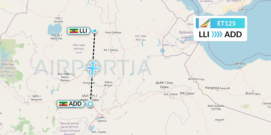 ET125 Ethiopian Airlines Flight Map: Lalibela to Addis Ababa