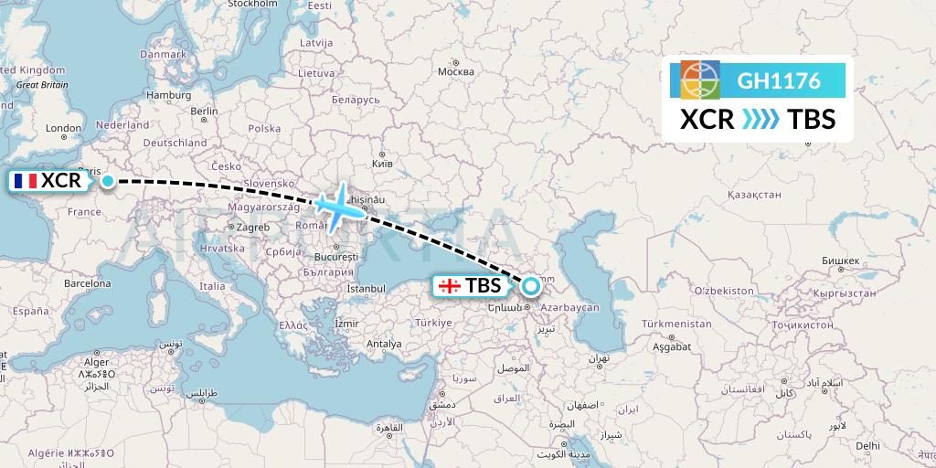 GH1176 Globus Flight Map: Paris to Tbilisi