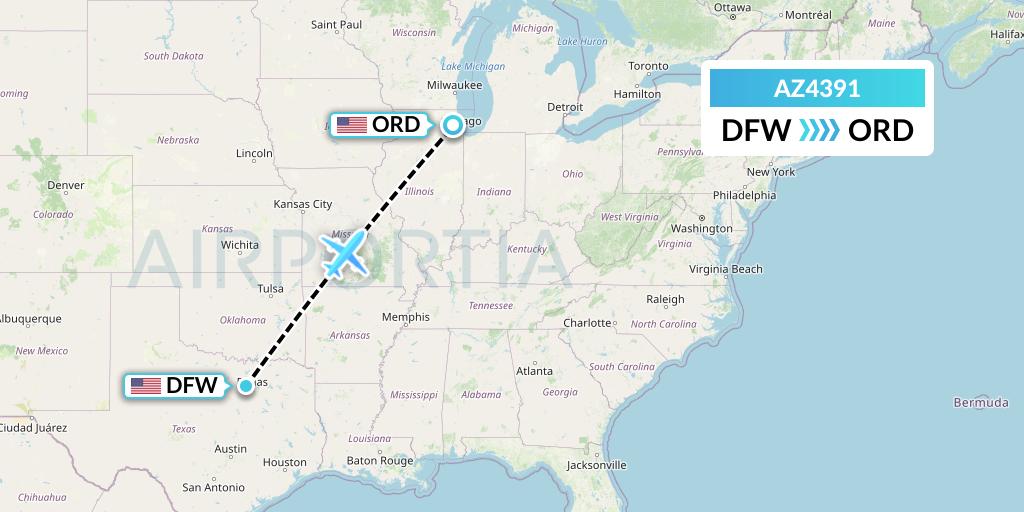 AZ4391 ITA Airways Flight Map: Dallas to Chicago