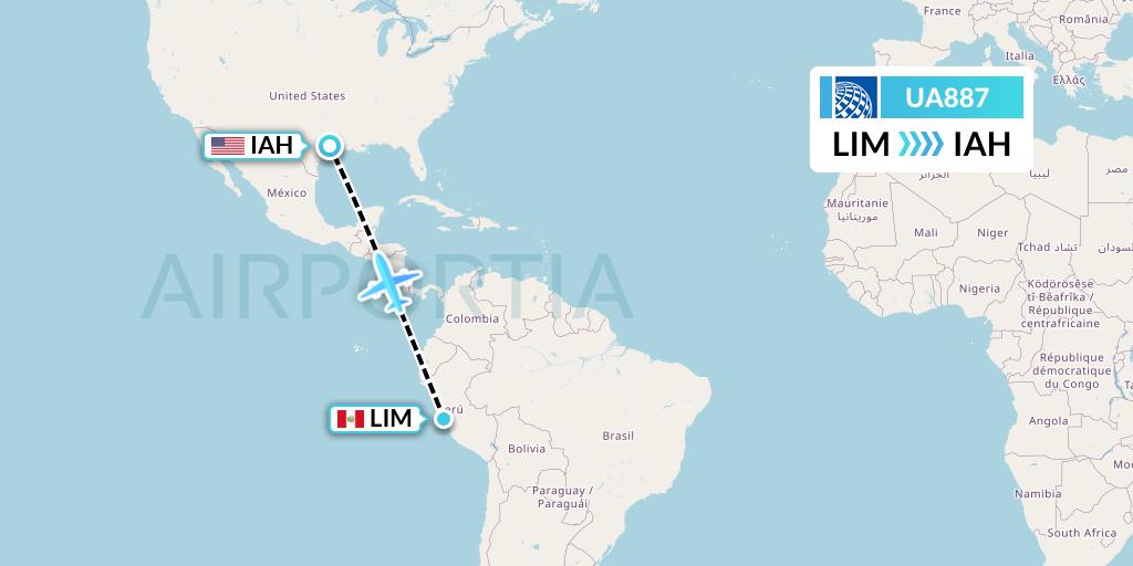 UA887 United Airlines Flight Map: Lima to Houston