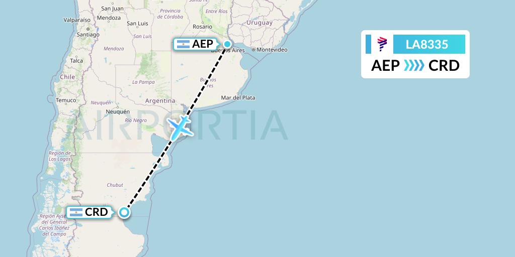 LA8335 LAN Airlines Flight Map: Buenos Aires to Comodoro Rivadavia