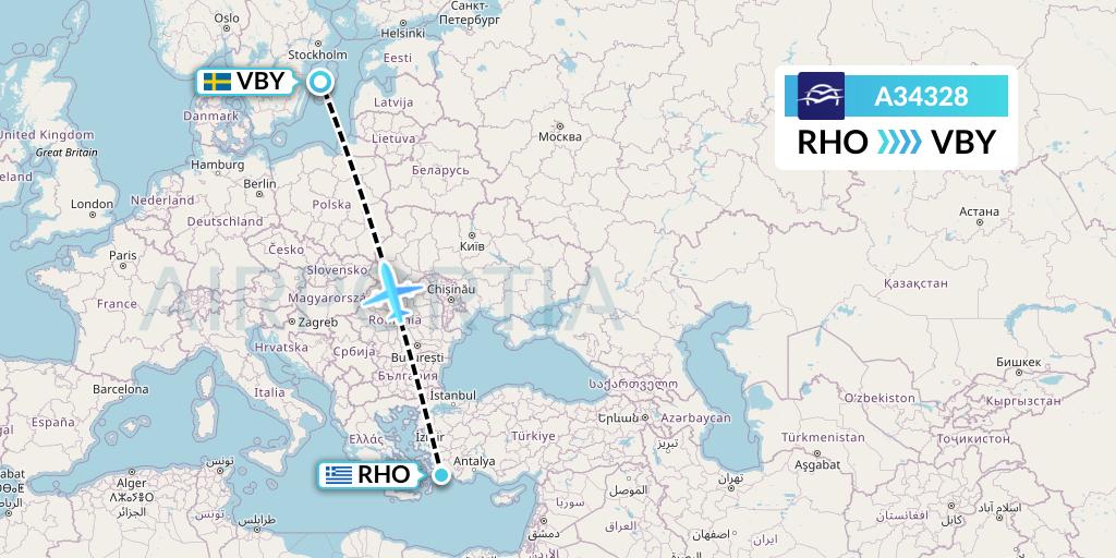 A34328 Aegean Airlines Flight Map: Rhodes to Visby