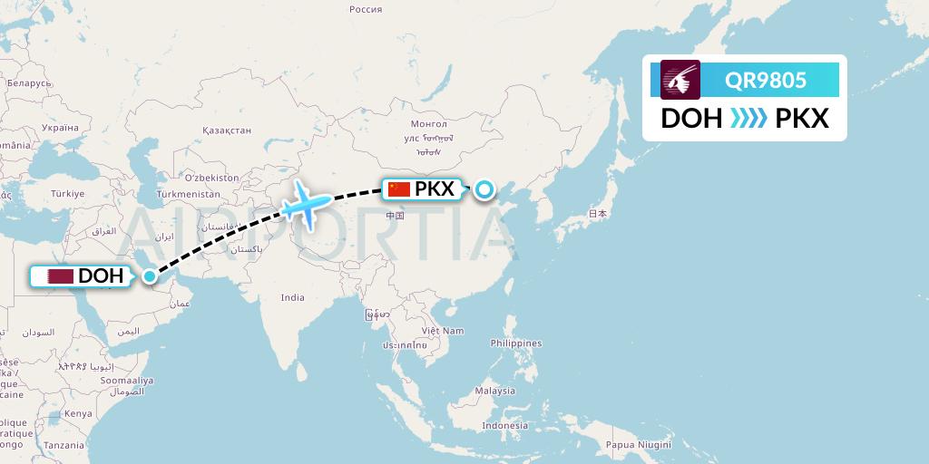 QR9805 Qatar Airways Flight Map: Doha to Beijing