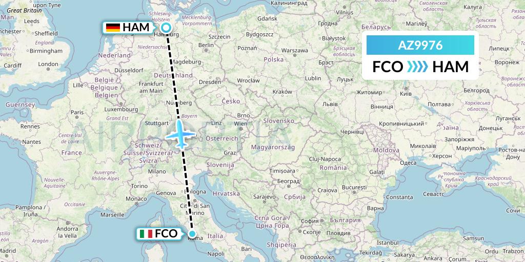 AZ9976 ITA Airways Flight Map: Rome to Hamburg