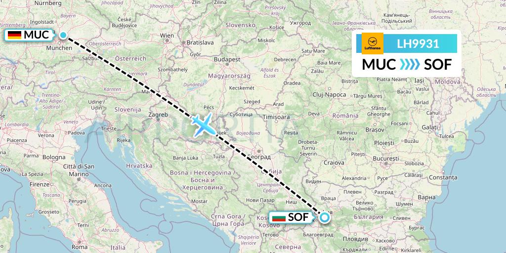 LH9931 Lufthansa Flight Map: Munich to Sofia