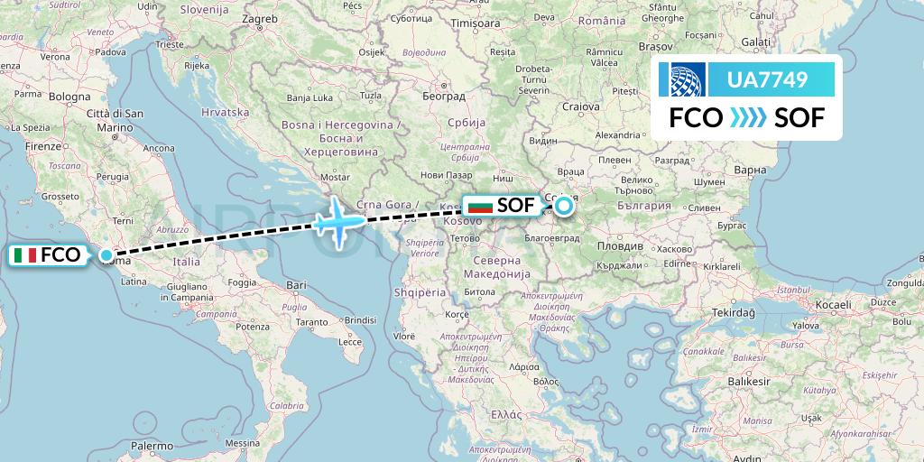 UA7749 United Airlines Flight Map: Rome to Sofia