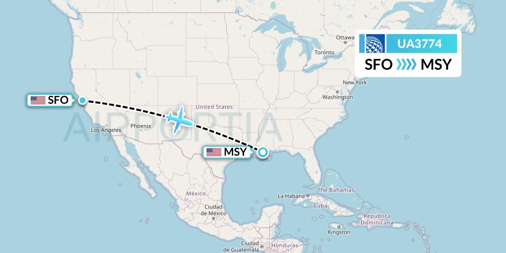 UA3774 United Airlines Flight Map: San Francisco to New Orleans