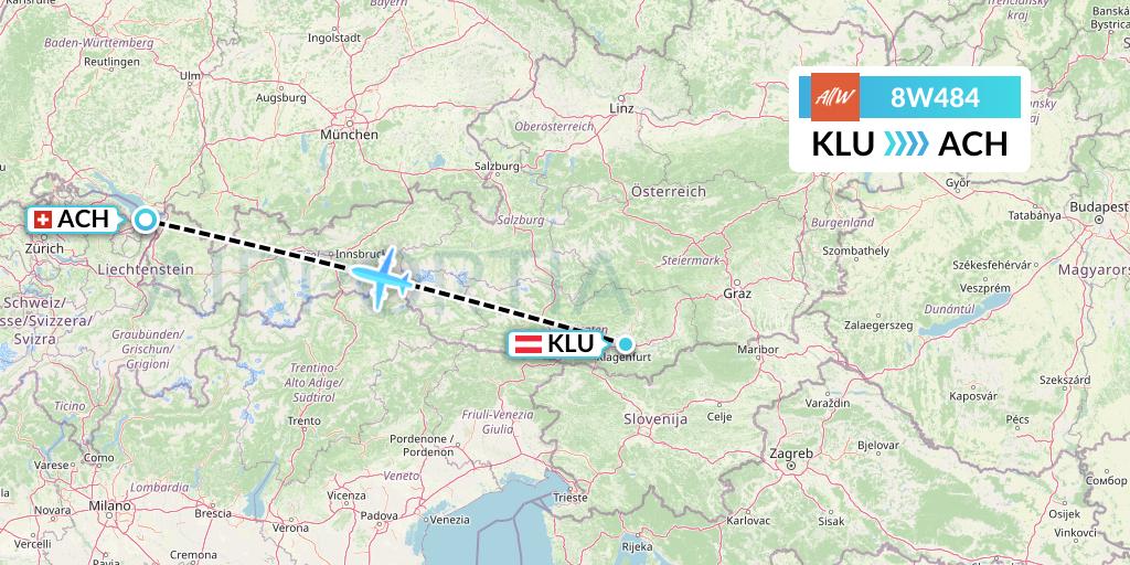 8W484 Fly AllWays Flight Map: Klagenfurt to St. Gallen