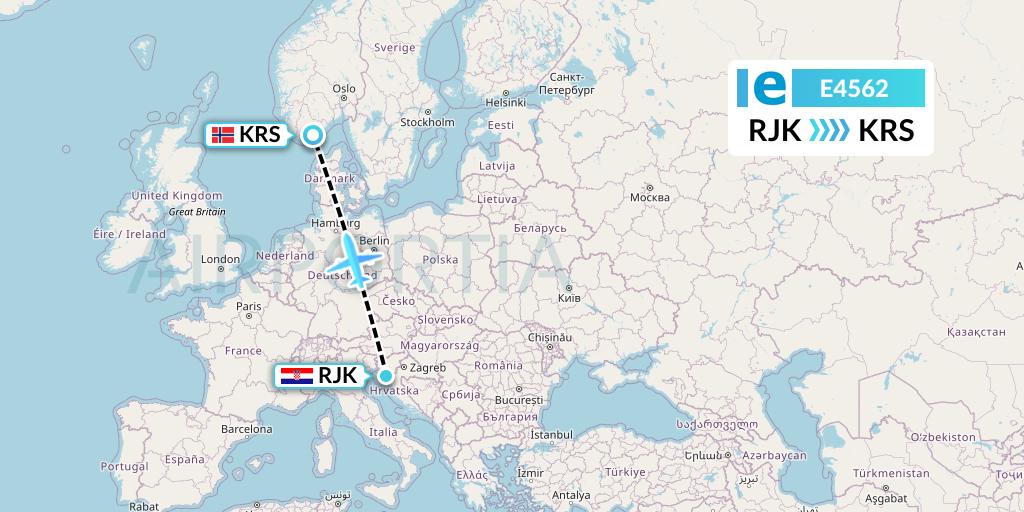E4562 Estelar Latinoamerica C.A. Flight Map: Rijeka to Kristiansand