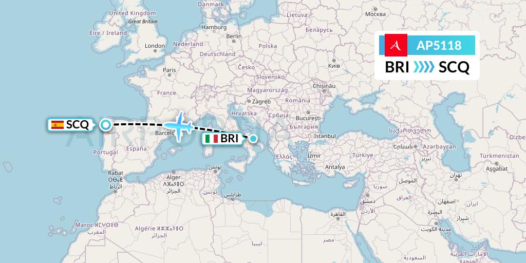 AP5118 AlbaStar Flight Map: Bari to Santiago