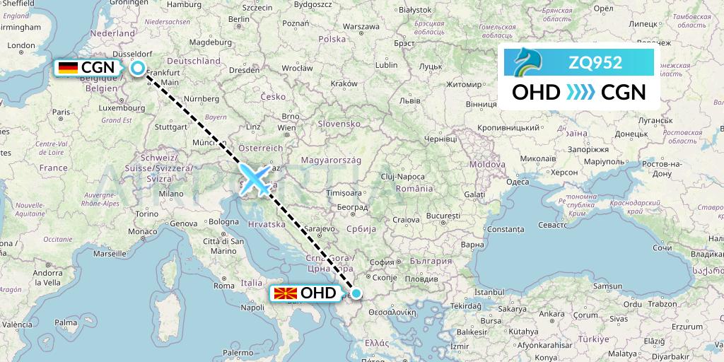 ZQ952 Azman Air Flight Map: Ohrid to Cologne