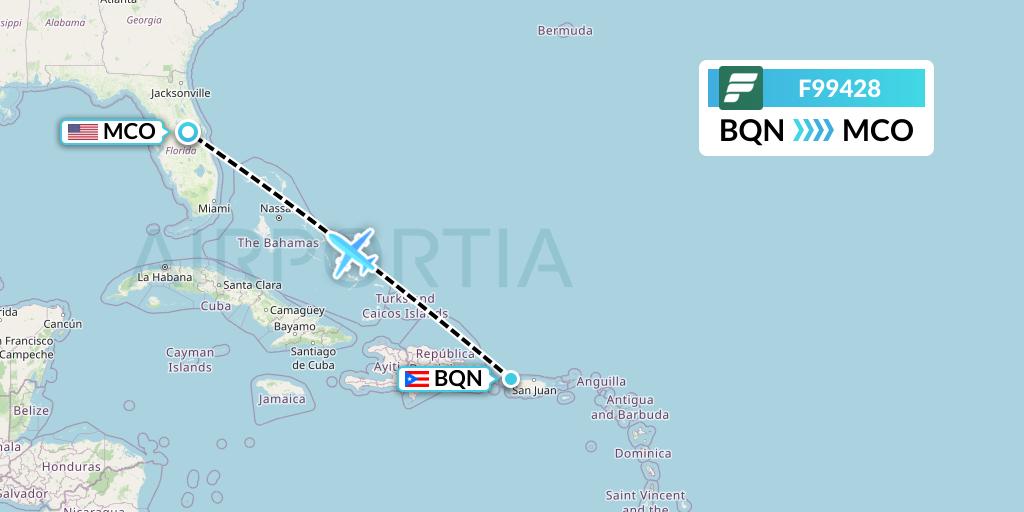 F99428 Frontier Airlines Flight Map: Aguadilla to Orlando