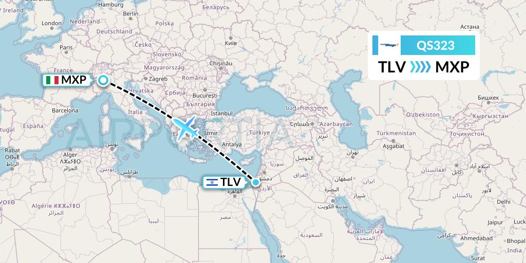 QS323 Smartwings Flight Map: Tel Aviv to Milan