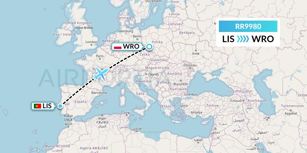 RR9980 Royal Air Force Flight Map: Lisbon to Wroclaw