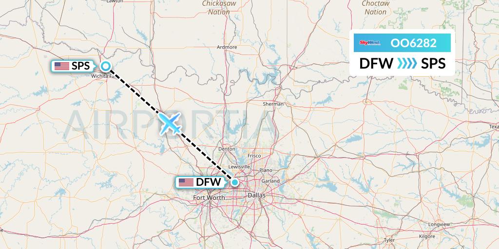 OO6282 SkyWest Airlines Flight Map: Dallas to Wichita Falls